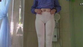 Soaking My Tight White Leggings with a Naughty Piss