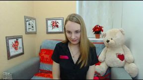 Blonde Girl Changes Her Shirt, Keeps Bra on and Covered Boobs Off Cam