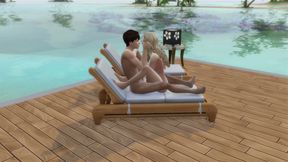 Couple in love have sex in public on the beach. The sims