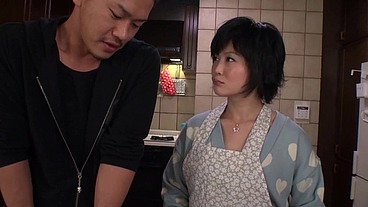 Japanese couple with nice milf is cooking and fucking at home