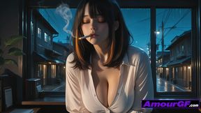 Cigarette Kiss, AI Babe Strokes 3D Cock Deep Before Cum