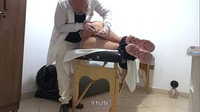 Patient gets fingered by proctologist during anal exam.