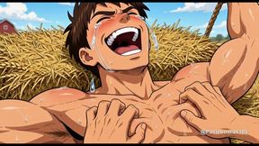 Roped Down On The Hay Wagon - Farmhand Tickled With Wheat Stalks On His Ribs And Bare Soles (2D Anim
