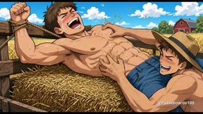 Roped Down On The Hay Wagon - Farmhand Tickled With Wheat Stalks On His Ribs And Bare Soles (2D Anim
