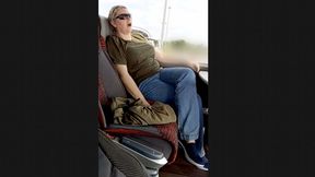 Public crossed legs orgasm in a bus