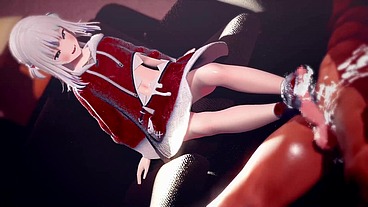 Gawr Gura Footjob Hentai Hololive VTuber Cumshot MMD 3D Red Clothes