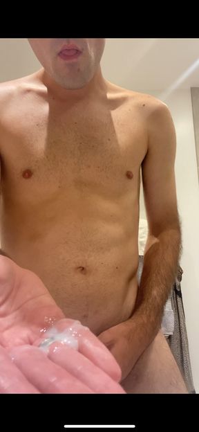 hot athletic straight guy eats his own cum from his hand