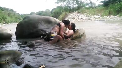 My stepsister and I went to the river and filmed ourselves having sex