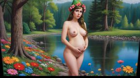 Nude Pregnant Elf Woman in the Forest