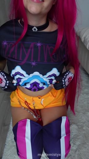 Mira cosplay in K-pop themed 'demon hunter' costume plays with her big boobs