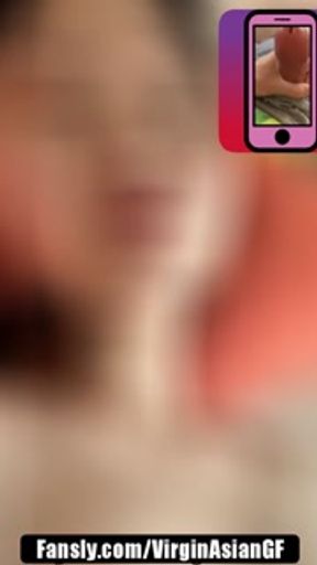 Horny Japanese college student masturbates with American professor on video call