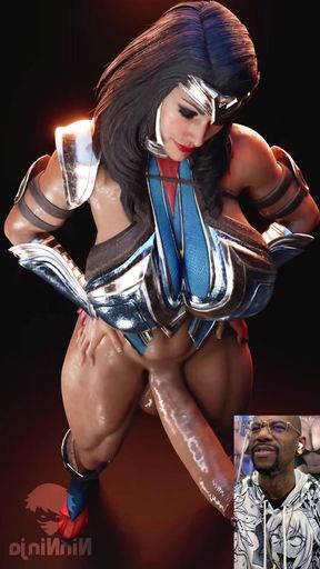 Transgender Wonder Woman Waves Her Tasty Moist Cock in Front of Your Face