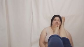 My ugly fat friend loves it when my feet drag on her ugly face