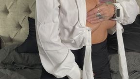 strip show on the bed from work outfit