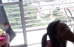 Tranny in fishnets fucking an ebony chick