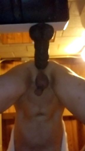 Riding big dildos in public bathroom