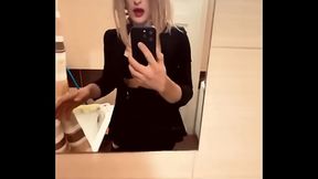 Sexy tranny girl Cum1ra fucks herself with a dildo in the ass with all her might to techno