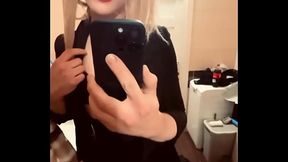 Sexy tranny girl Cum1ra fucks herself with a dildo in the ass with all her might to techno