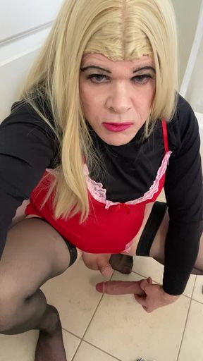 Amateur Sissy Crossdresser try's to squirt on dildo  for Daddy and talks about him paying  $8k for her breast  implants Part 4-
