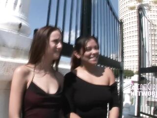 Latin chick Lesbian babes Flash In Public And In A Limo