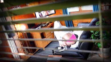 My blonde voyeur worker is masturbating and getting her panties wet while peeping me as I watch a porn ( TRAILER " PEEPING HUB " VIDEO )