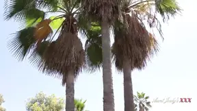Busty blonde MILF Keira sucks cock in the garden POV