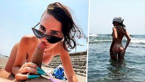 Public Blowjob On The Beach From A Big-assed Beauty