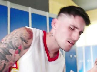 After Practice Group-sex: Lewd Cheerleader Blows and Strokes the Entire Basketball Team