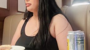 My skinny friend calling me a fat pig while I stuff myself with food and dessert