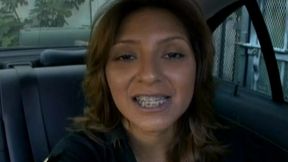 latina milf gets creampied in the backseat of a car by her boyfriend