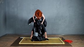 Sonya in orca bondage with red ropes with vibro
