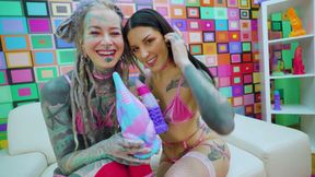 Sensual Girl Girl Anal Session with Big Dildo and Fingering