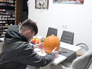 Homo boyz have pleasure: We bang the Halloween Pumpkin and cum on it
