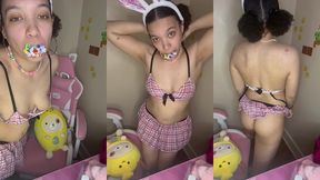 shy short teen (18), shaking ass and teasing older men on easter