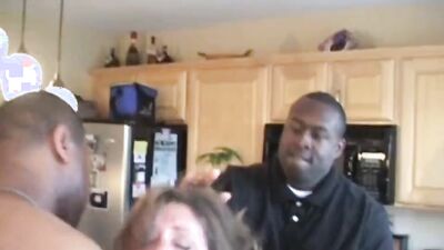 Naughty wife in sexy lingerie ravaged by two black studs