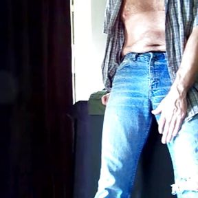 Hairyartist in Big Cock Here jeans strip commissioned video