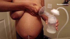Pregnant MILF Breasts Milk Pumping