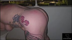 sluttin outdoors at cap d agde on the balcony