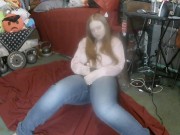 Redhead Masturbating Through Her Jeans with a Lovense Domi ( Hitachi )