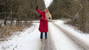 Sandals on ice, slippery strappy sandals, flip flops on ice, girl on high heels on ice, sliding high heels