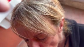 WASHING MACHINE ROOM - THE NEIGHBOUR SUCKS COCK AND I CUM IN HER MOUTH