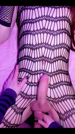 Missionary POV in black Fishnet with Mutual Cumshot