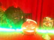 Sexy Halloween! Twink demon straddling tree trunk, dancing outdoor, wanking, moaning, cumming home