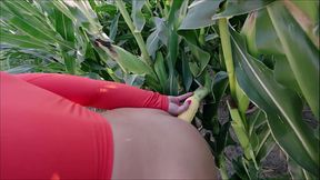 Sam Zee Play With Real Corn In Field Pussy/Ass &amp_ Fucked DP