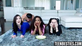 Tiny cuties indulge in hot POV sucking and wild fucking