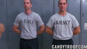 Horny military studs suck off sergeant before anal threesome