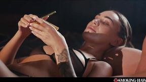 Smokin' Hot Blonde rides cock while smoking