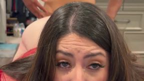 Latina Wife in Red Lingerie Takes Turns on Two Dicks, Spit Roast, and Husband Finishes With a Big Facial