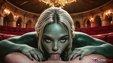 The alien is trying to be like us, but she can't always do it because my dick disrupts her concentration.[AI]