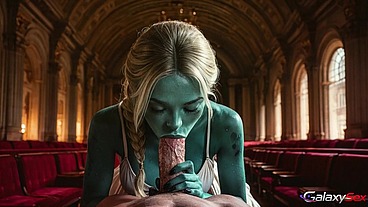 The alien is trying to be like us, but she can't always do it because my dick disrupts her concentration.[AI]